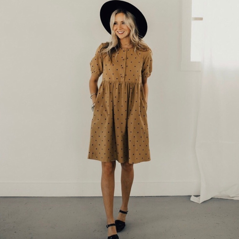 Roolee Brandee Polka Dot Dress In Caramel XS